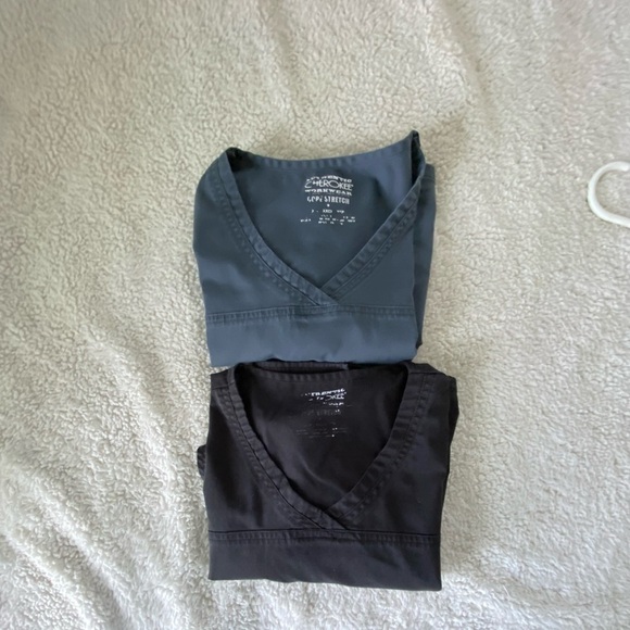 Set of Cherokee Workgear, Scrubs Top (Black/Gray) Size: XXS - Picture 2 of 11